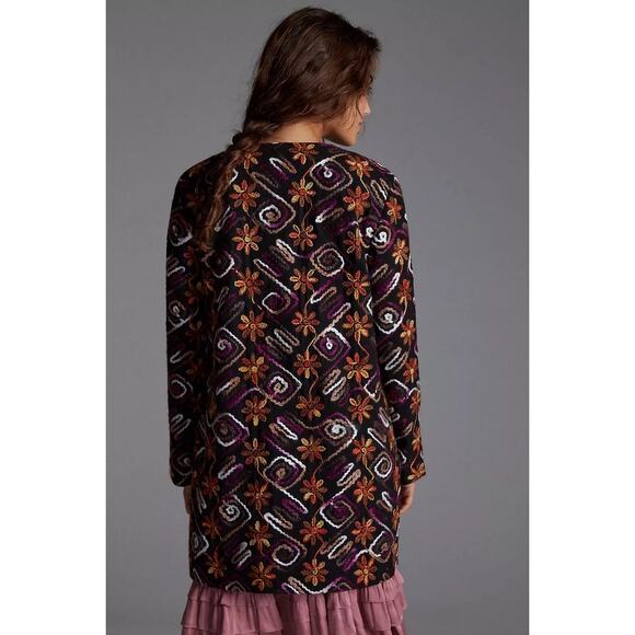 Anthropologie Women's XS Floral Embroidered Overcoat Multicolor Casual - Picture 2 of 8